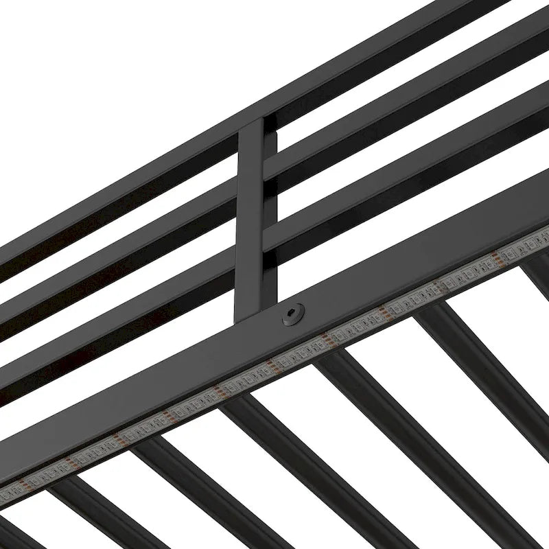 Twin Size Metal&Wood Loft Bed with Desk and Shelves, Two Built-in Drawers, LED Light and USB Charging Station