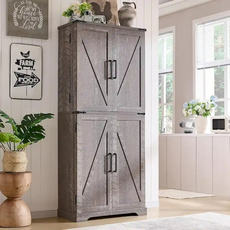 Dispensa da cucina stile rustico alta 72, mobile contenitore con ante a granaio - N/A