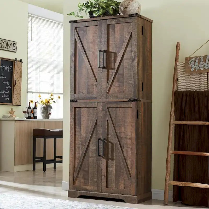 Dispensa da cucina stile rustico alta 72, mobile contenitore con ante a granaio - N/A