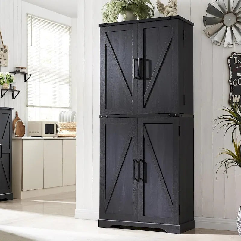 Dispensa da cucina stile rustico alta 72, mobile contenitore con ante a granaio - N/A