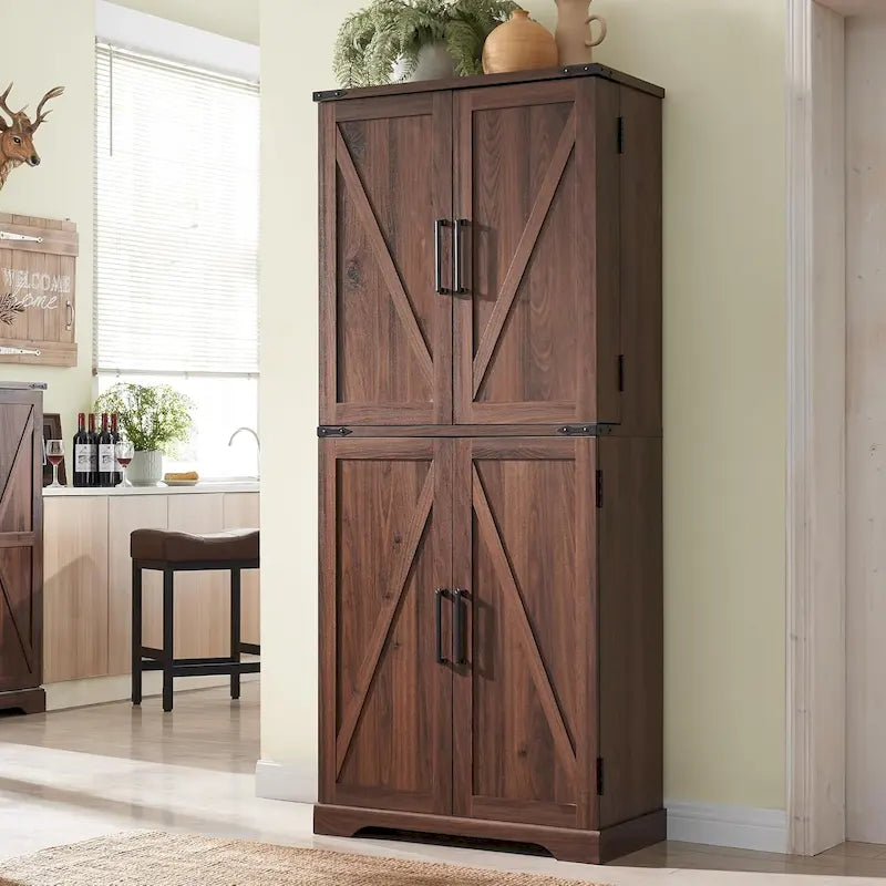 Dispensa da cucina stile rustico alta 72, mobile contenitore con ante a granaio - N/A