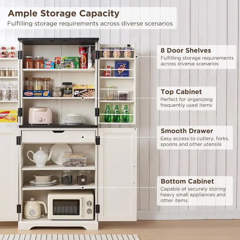 Dispensa da cucina stile rustico alta 72, mobile contenitore con ante a granaio - N/A