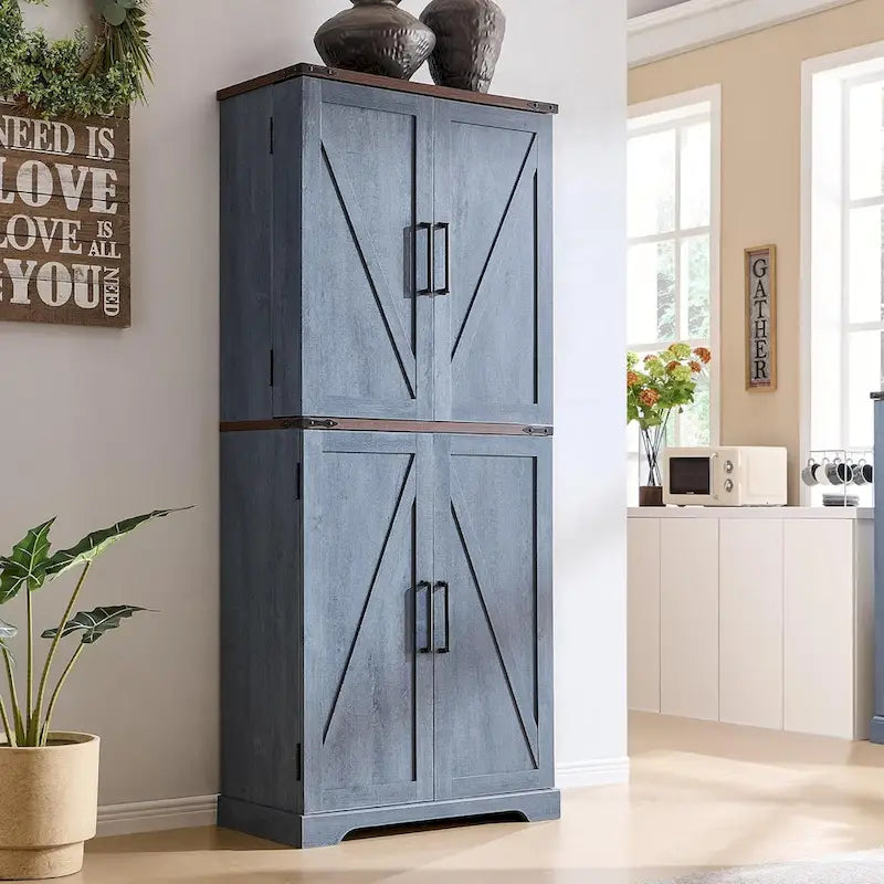 Dispensa da cucina stile rustico alta 72, mobile contenitore con ante a granaio - N/A