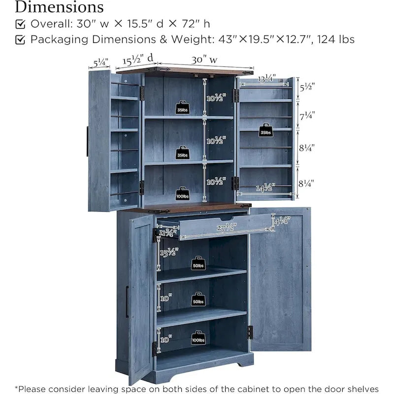72 Tall Farmhouse Kitchen Pantry, Storage Cabinet with Barn Doors - N/A