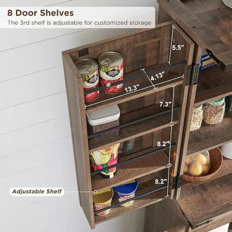 72 Tall Farmhouse Kitchen Pantry, Storage Cabinet with Barn Doors - N/A
