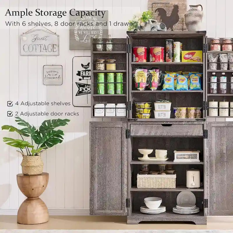72 Tall Farmhouse Kitchen Pantry, Storage Cabinet with Barn Doors - N/A