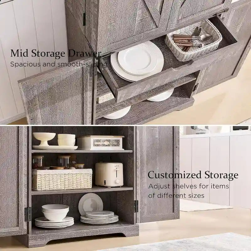 72 Tall Farmhouse Kitchen Pantry, Storage Cabinet with Barn Doors - N/A