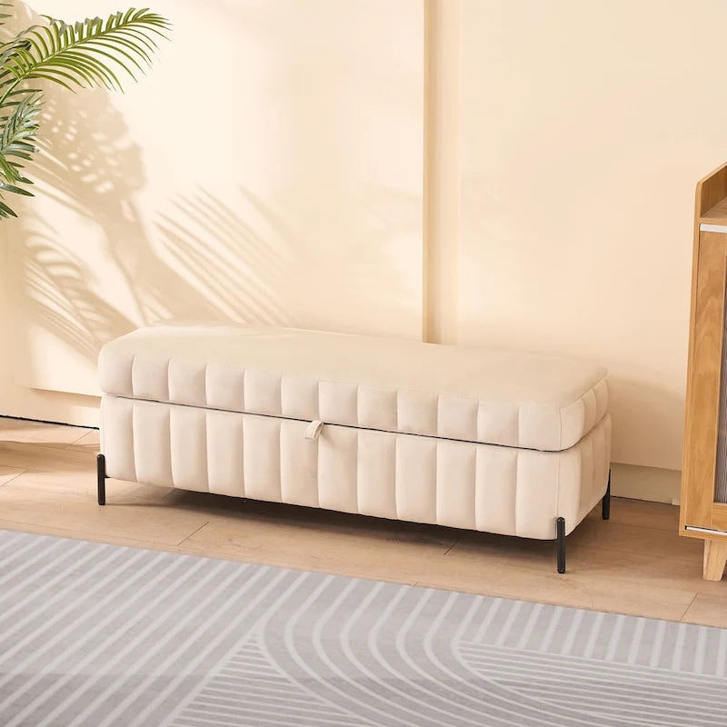 49.21Wide Velvet Storage Soft Bench for Living Room, Entryway and Bedroom