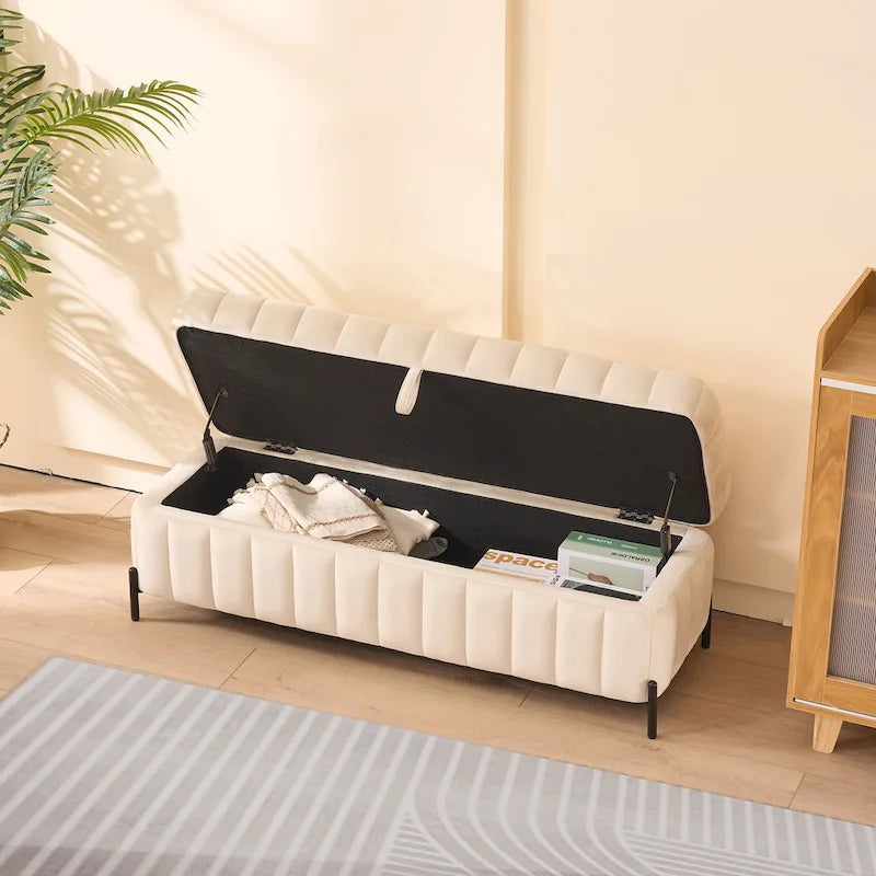 49.21Wide Velvet Storage Soft Bench for Living Room, Entryway and Bedroom