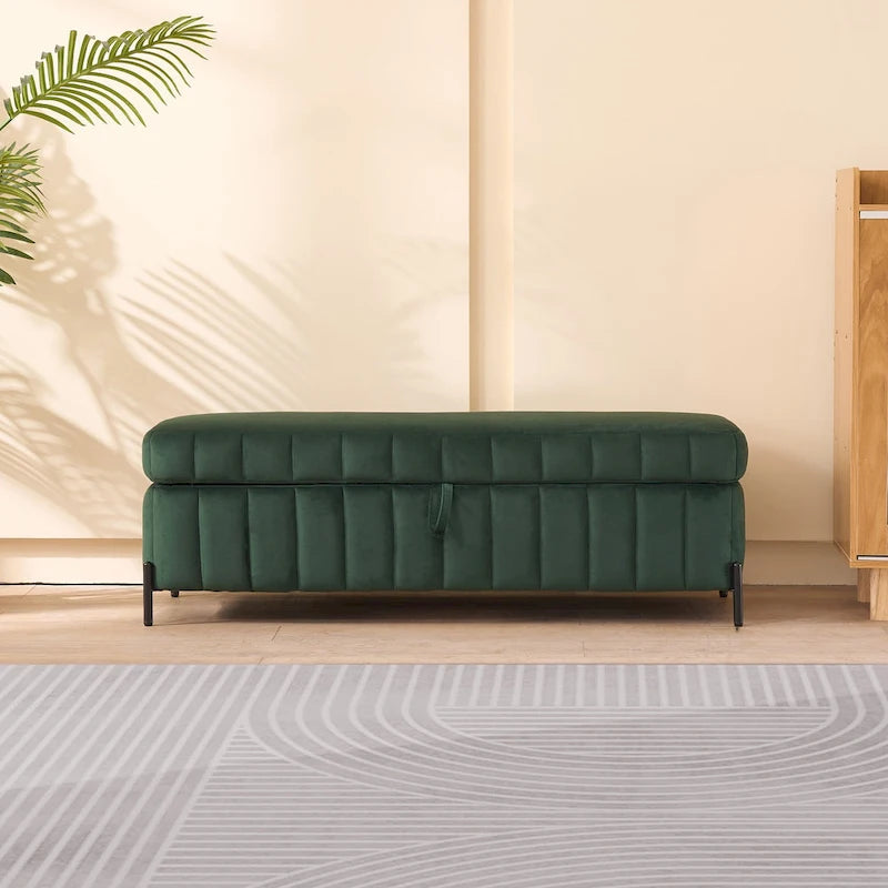 49.21Wide Velvet Storage Soft Bench for Living Room, Entryway and Bedroom