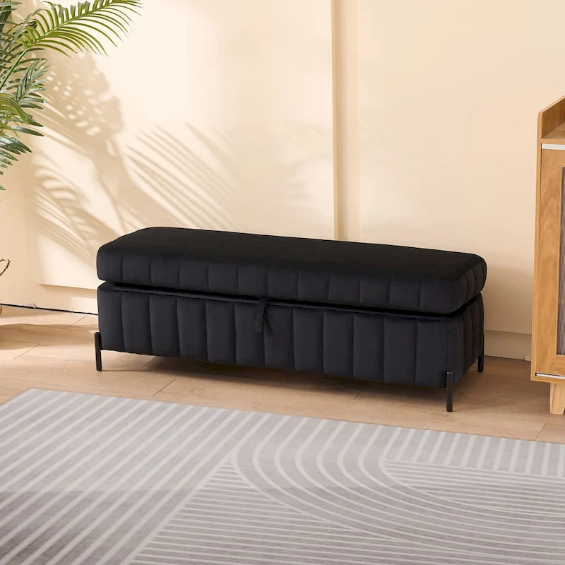 49.21Wide Velvet Storage Soft Bench for Living Room, Entryway and Bedroom