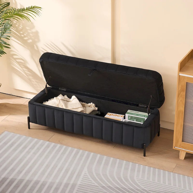 49.21Wide Velvet Storage Soft Bench for Living Room, Entryway and Bedroom