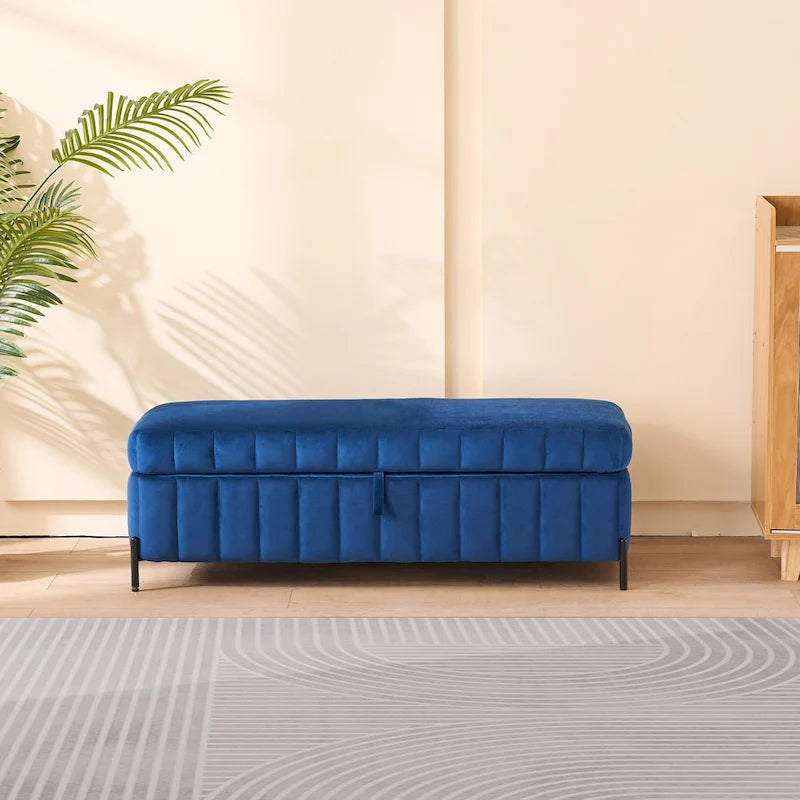 49.21Wide Velvet Storage Soft Bench for Living Room, Entryway and Bedroom
