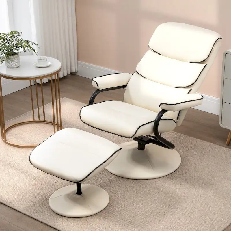 360 Swivel PU Leather Recliner Adjustable Lounge Chair High Back Armchair with Ottoman and Thick Foam Padding