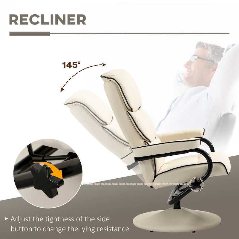 360 Swivel PU Leather Recliner Adjustable Lounge Chair High Back Armchair with Ottoman and Thick Foam Padding