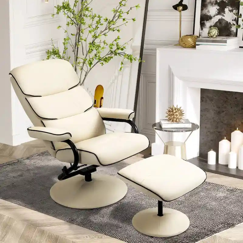 360 Swivel PU Leather Recliner Adjustable Lounge Chair High Back Armchair with Ottoman and Thick Foam Padding