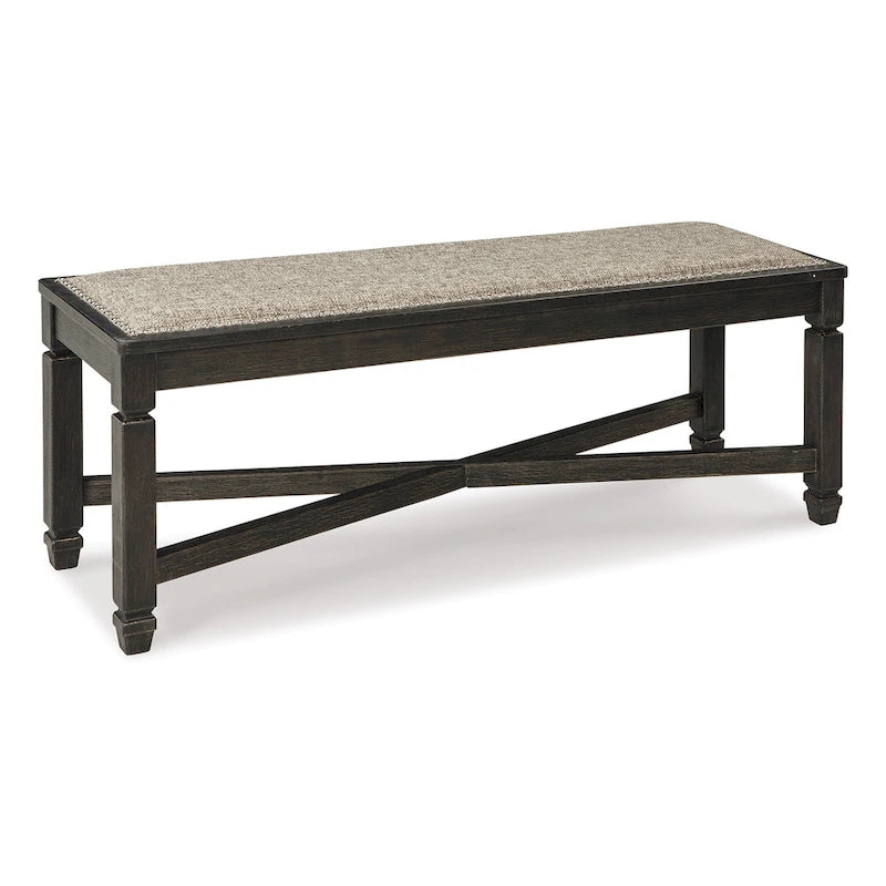 Trekk Dining Bench, X-Stretcher and Nailhead Trim, Black Wood, 50 Inch