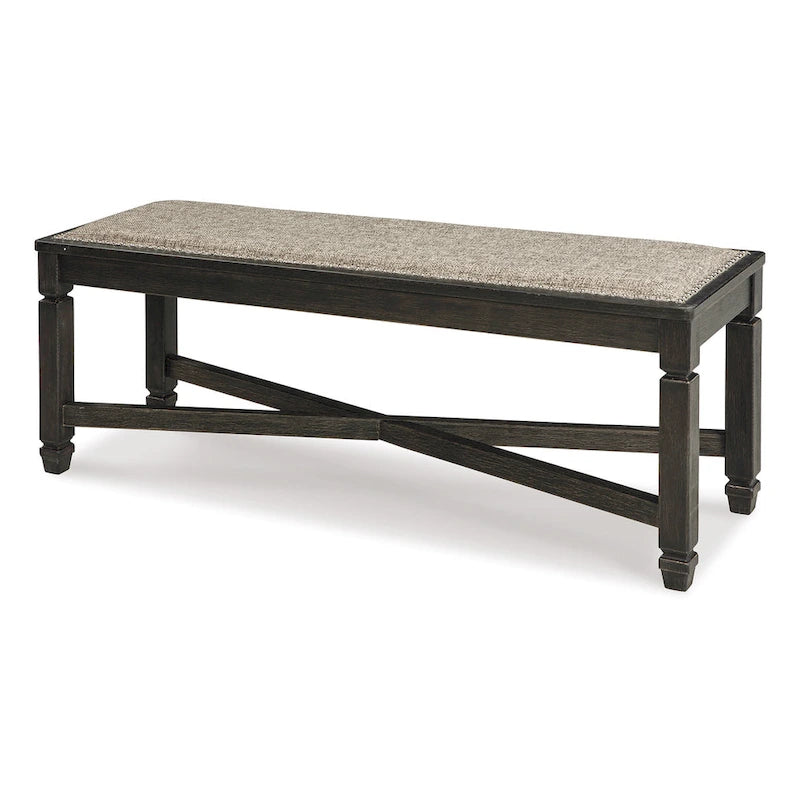 Dining Bench, X-Stretcher and Nailhead Trim, Black Wood, 50 Inch