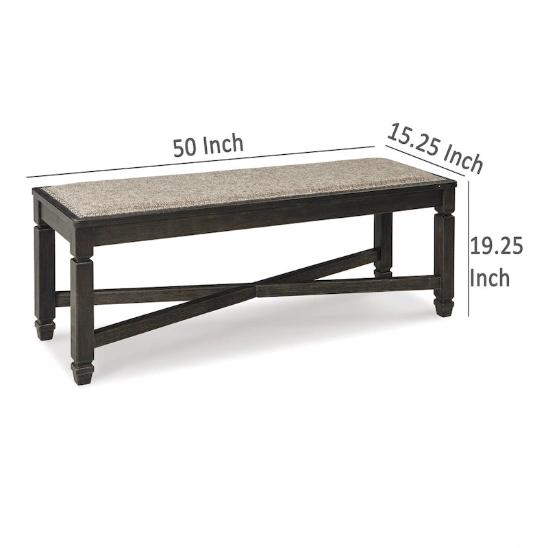 Panca da pranzo in legno nero con traversa a X e borchie decorative, 50 pollici