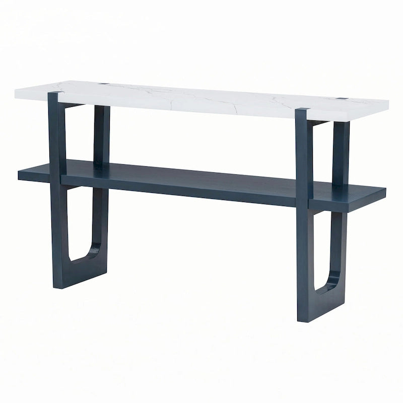 Tavolo consolle stretto con piano effetto marmo (blu navy)