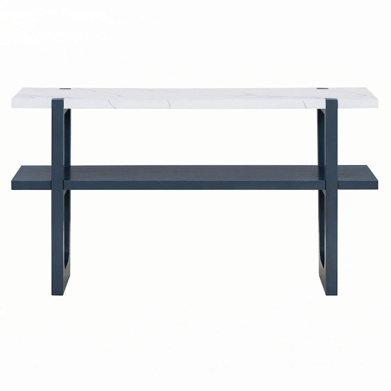 Tavolo consolle stretto con piano effetto marmo (blu navy)