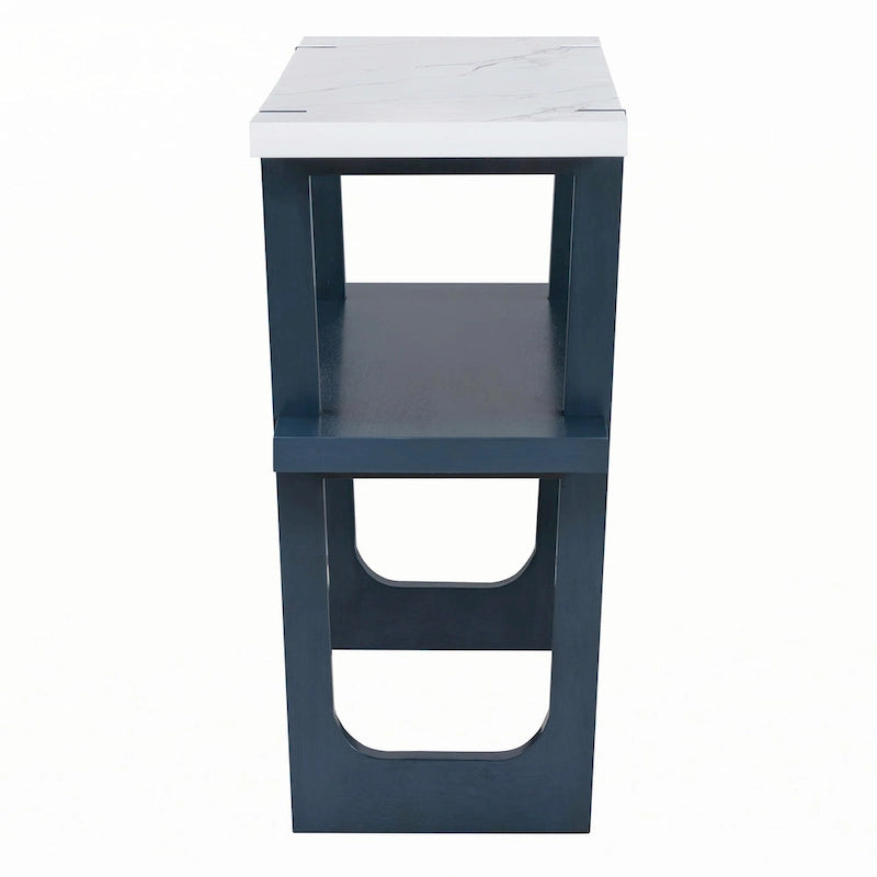 Tavolo consolle stretto con piano effetto marmo (blu navy)