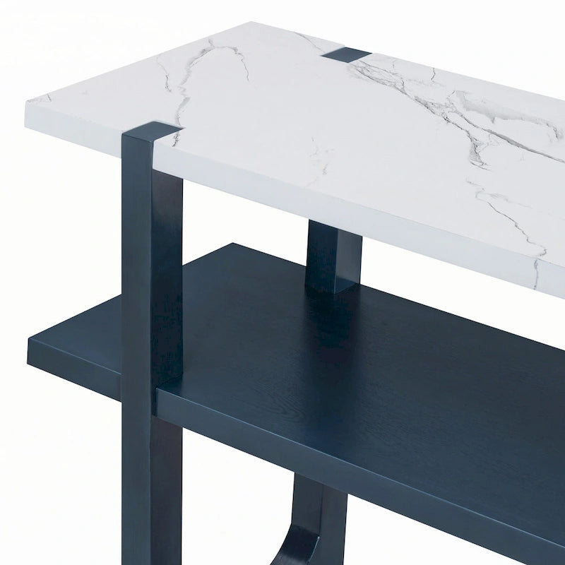 Tavolo consolle stretto con piano effetto marmo (blu navy)