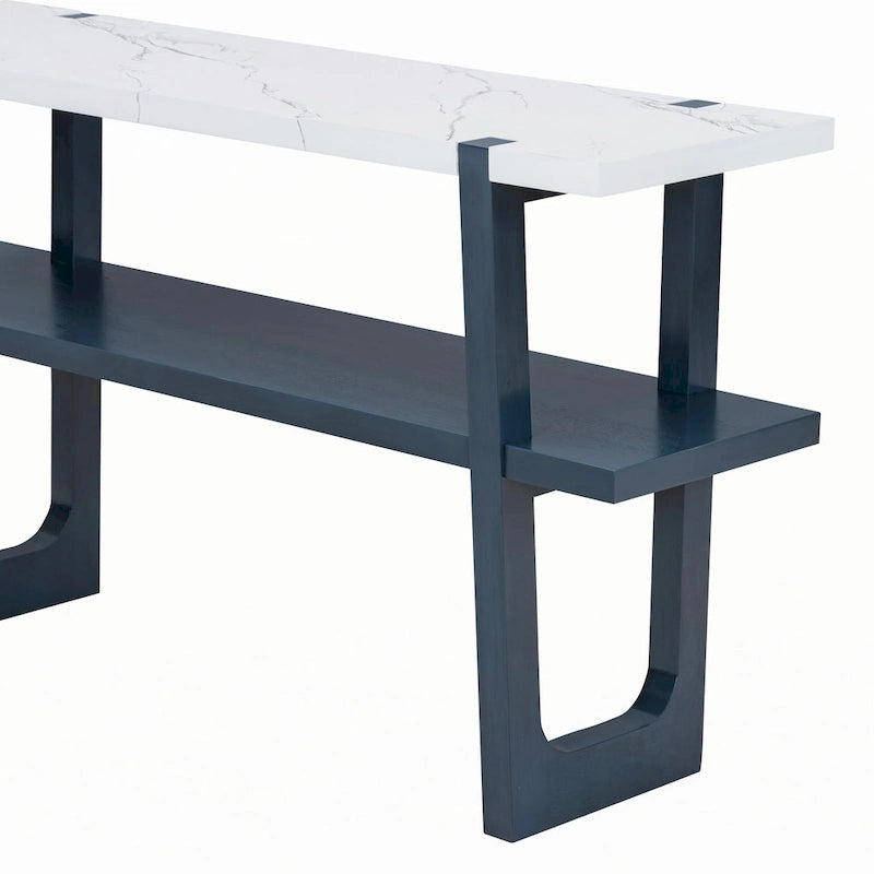 Tavolo consolle stretto con piano effetto marmo (blu navy)