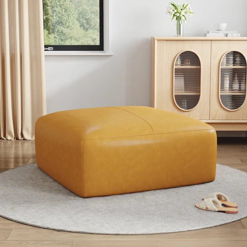 Pouf da 35 in vera pelle, pouf imbottito per soggiorno