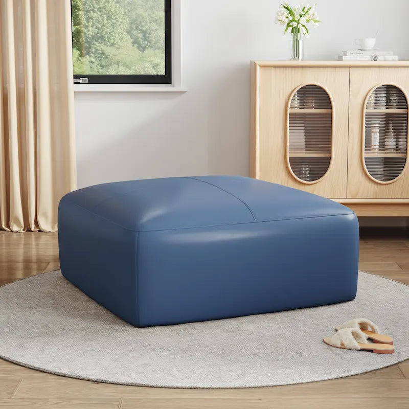 Pouf da 35 in vera pelle, pouf imbottito per soggiorno