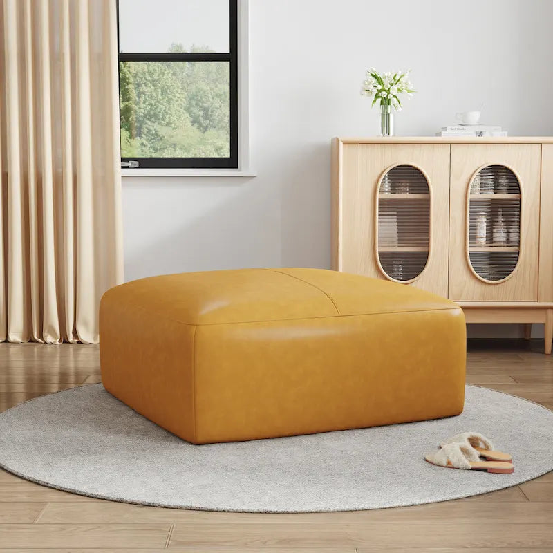 Pouf da 35 in vera pelle, pouf imbottito per soggiorno