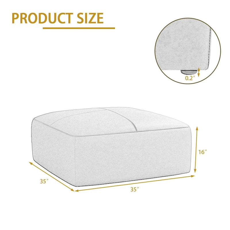Pouf da 35 in vera pelle, pouf imbottito per soggiorno