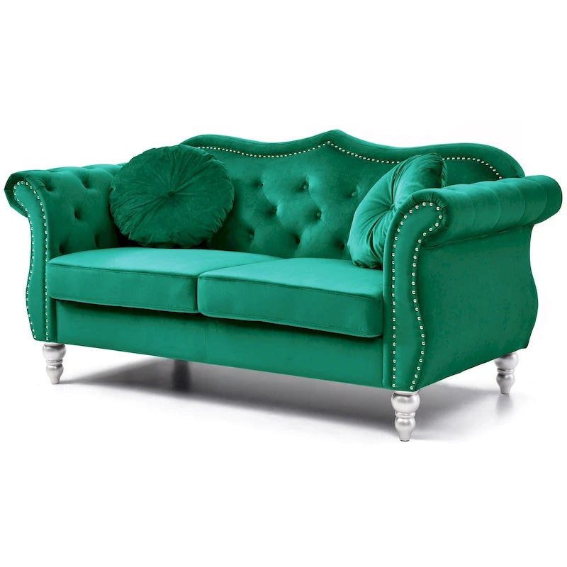 68 in. Velvet Loveseat with 2-Throw Pillow - 68L x 35W x 34H