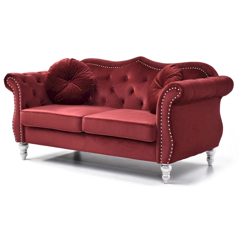 Divanetto in velluto da 68 in. con 2 cuscini decorativi - 68L x 35W x 34H