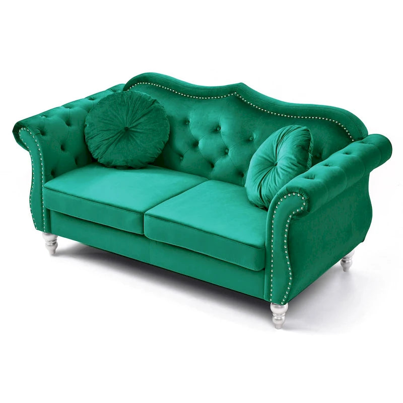 Divanetto in velluto da 68 in. con 2 cuscini decorativi - 68L x 35W x 34H