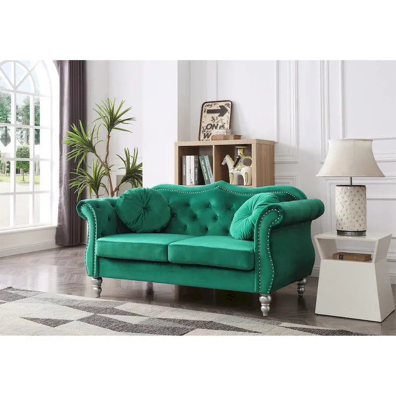 68 in. Velvet Loveseat with 2-Throw Pillow - 68L x 35W x 34H