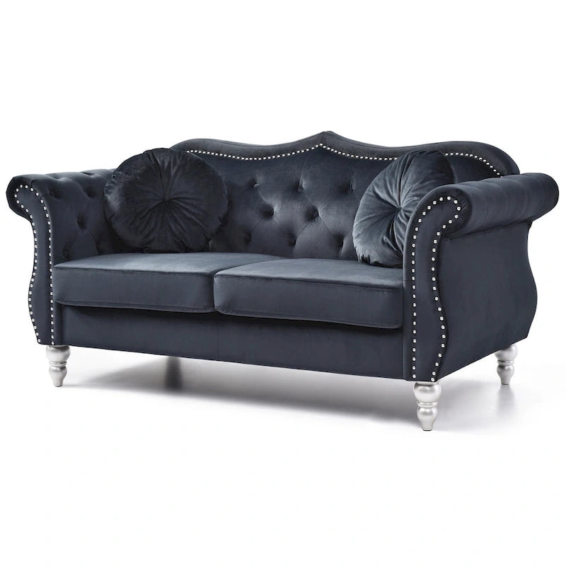 68 in. Velvet Loveseat with 2-Throw Pillow - 68L x 35W x 34H