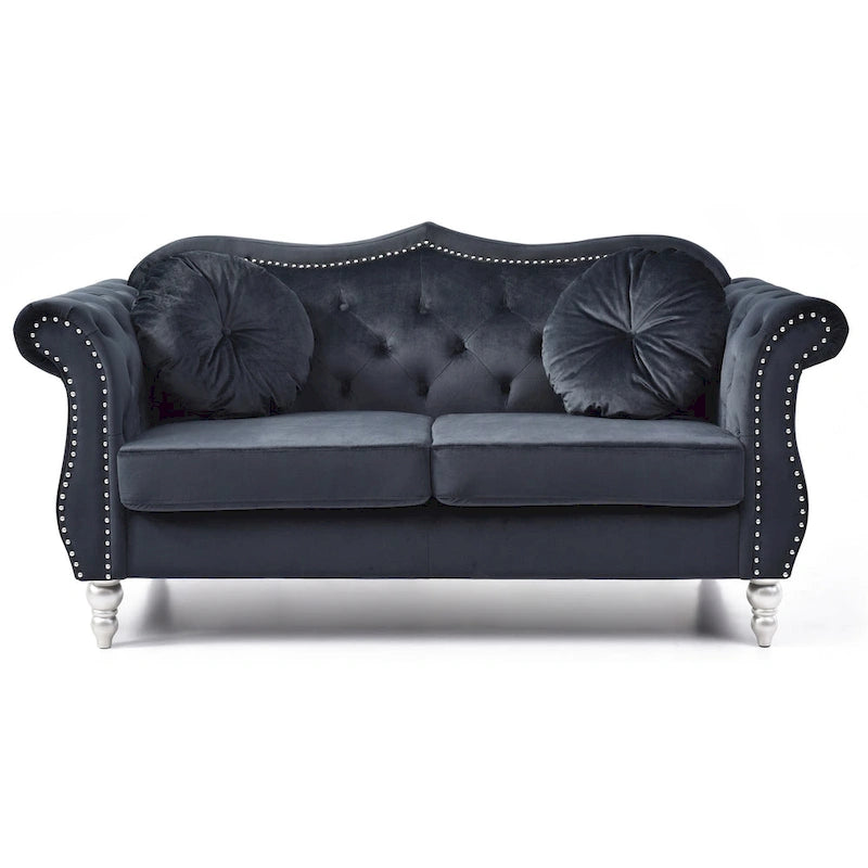 68 in. Velvet Loveseat with 2-Throw Pillow - 68L x 35W x 34H