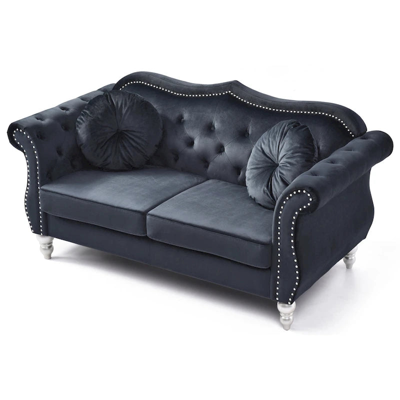 68 in. Velvet Loveseat with 2-Throw Pillow - 68L x 35W x 34H