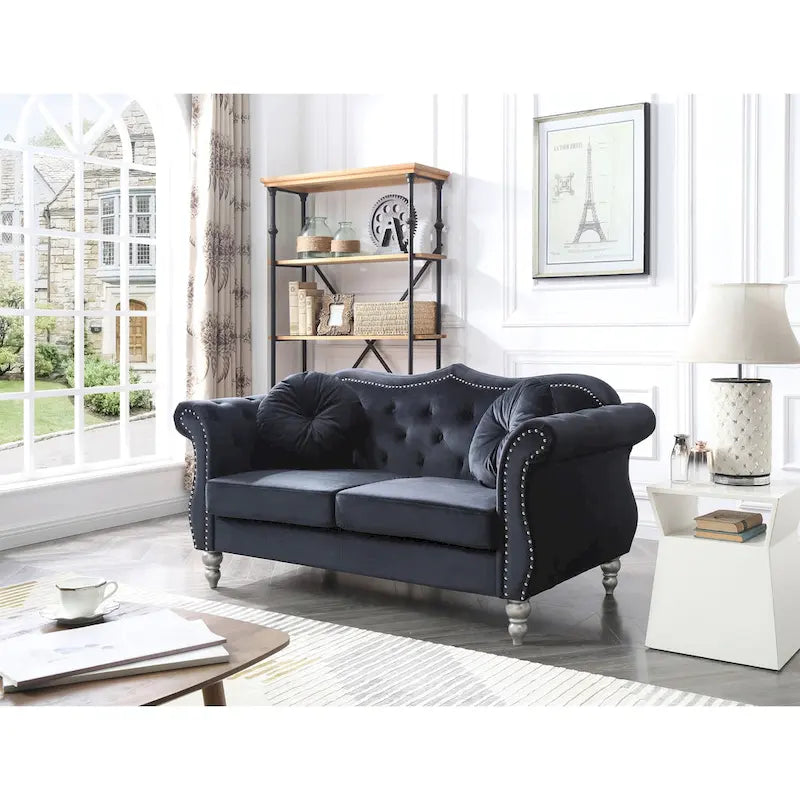 68 in. Velvet Loveseat with 2-Throw Pillow - 68L x 35W x 34H