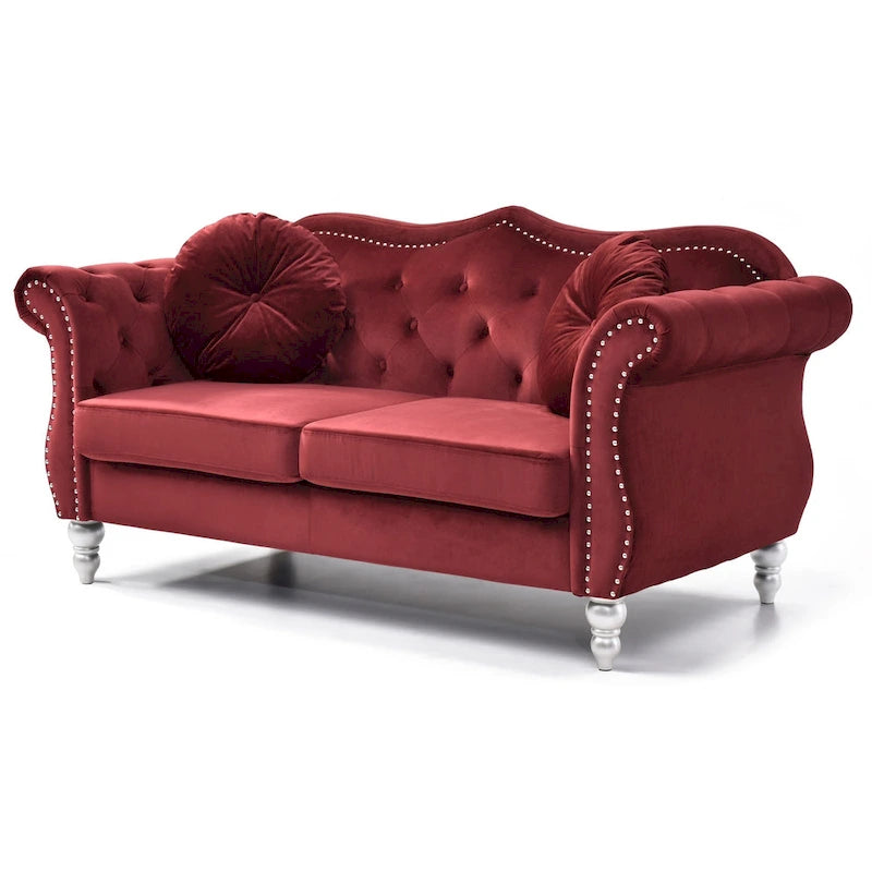 68 in. Velvet Loveseat with 2-Throw Pillow - 68L x 35W x 34H