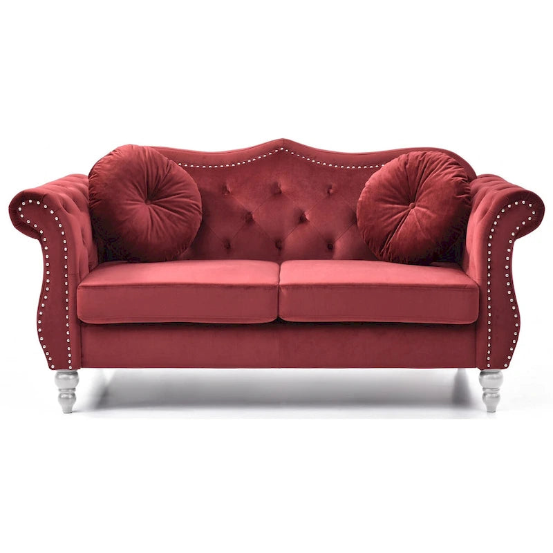 68 in. Velvet Loveseat with 2-Throw Pillow - 68L x 35W x 34H