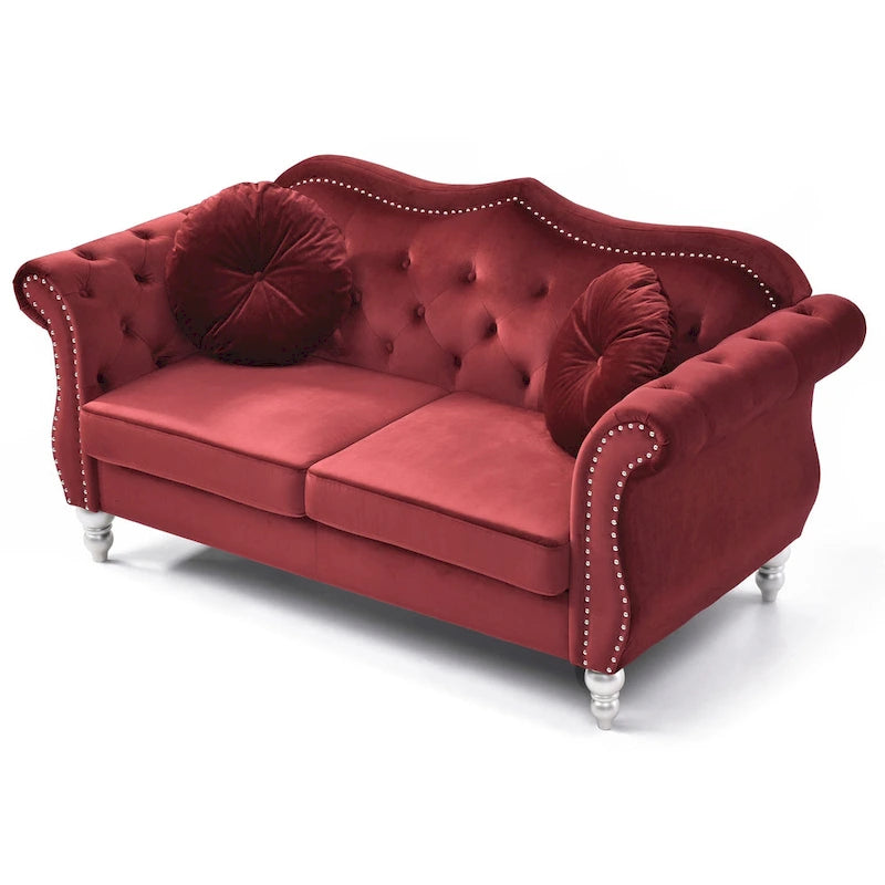 68 in. Velvet Loveseat with 2-Throw Pillow - 68L x 35W x 34H