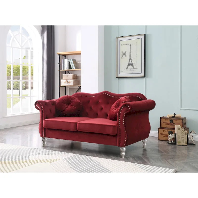 68 in. Velvet Loveseat with 2-Throw Pillow - 68L x 35W x 34H