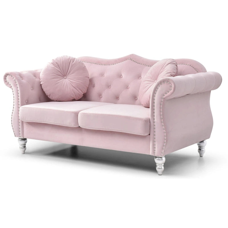 68 in. Velvet Loveseat with 2-Throw Pillow - 68L x 35W x 34H