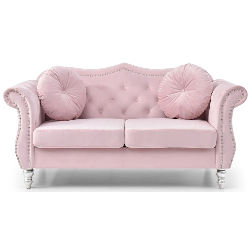 68 in. Velvet Loveseat with 2-Throw Pillow - 68L x 35W x 34H