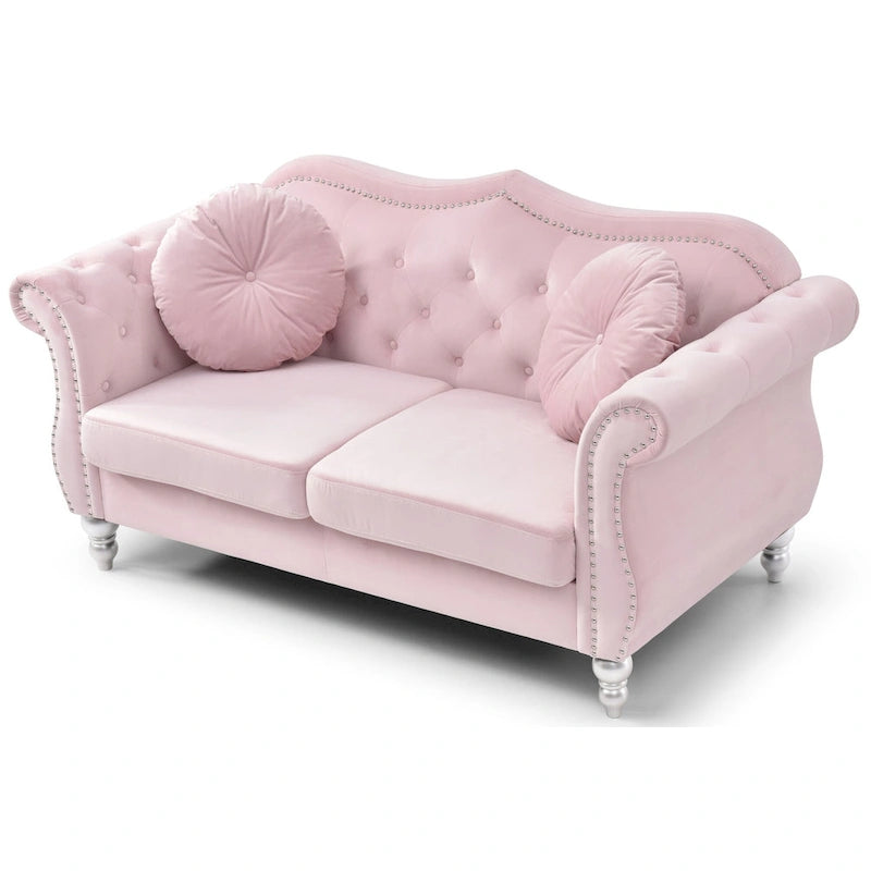 68 in. Velvet Loveseat with 2-Throw Pillow - 68L x 35W x 34H