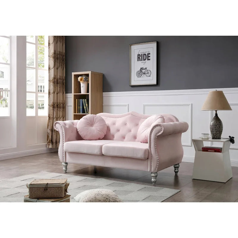 68 in. Velvet Loveseat with 2-Throw Pillow - 68L x 35W x 34H