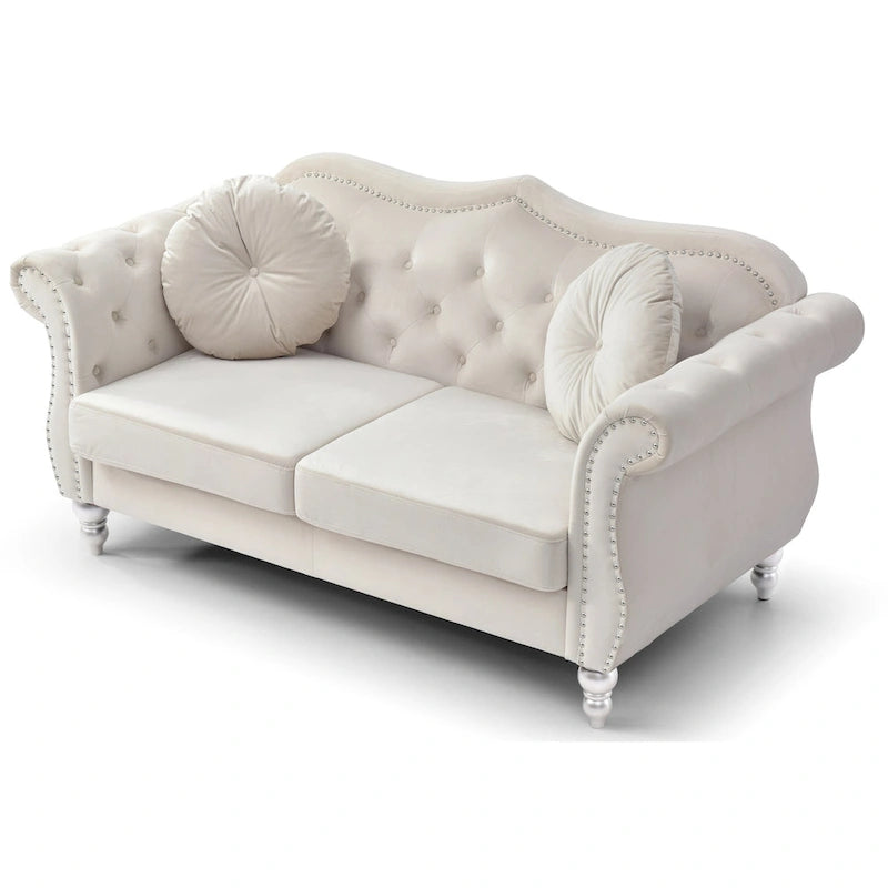 68 in. Velvet Loveseat with 2-Throw Pillow - 68L x 35W x 34H