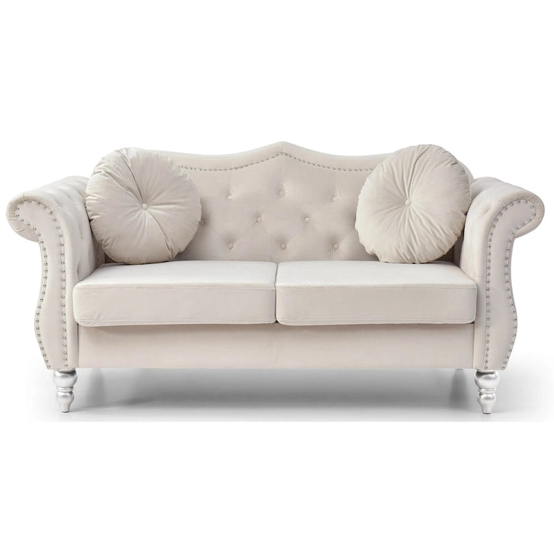 68 in. Velvet Loveseat with 2-Throw Pillow - 68L x 35W x 34H